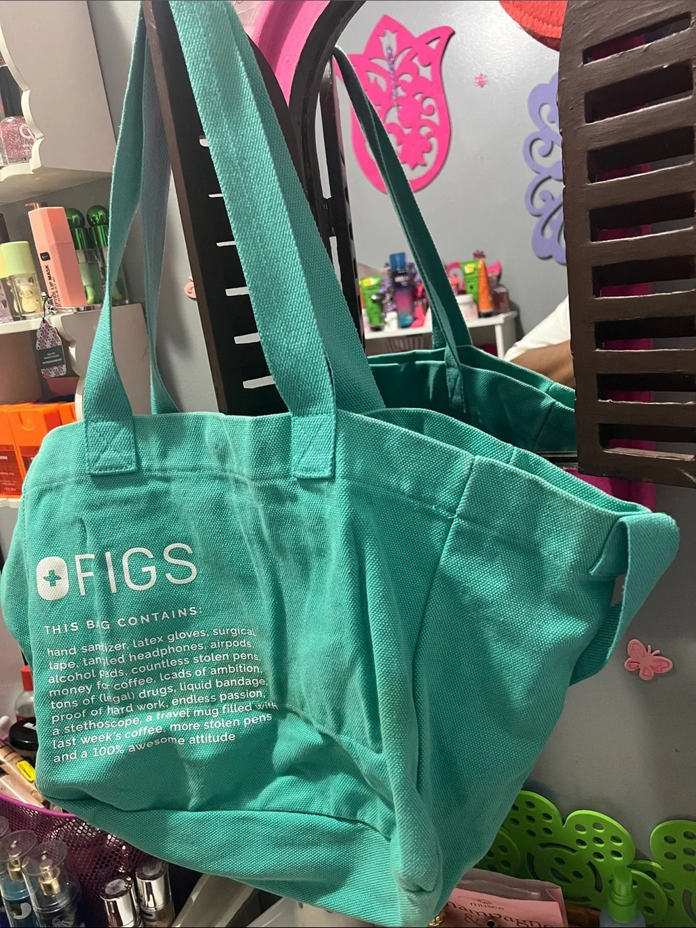 Figs Large Tote Bag in Teal Green